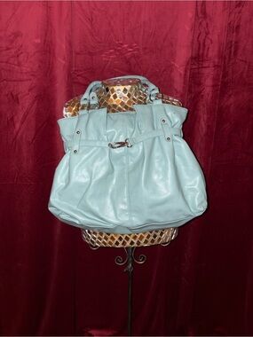 Necessary Objects Mint Blue Shoulder Tote with Belted Front